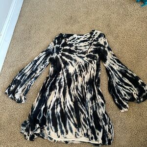 Cream and Dark Navy Tie-Dye Dress